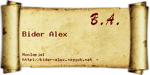 Bider Alex névjegykártya